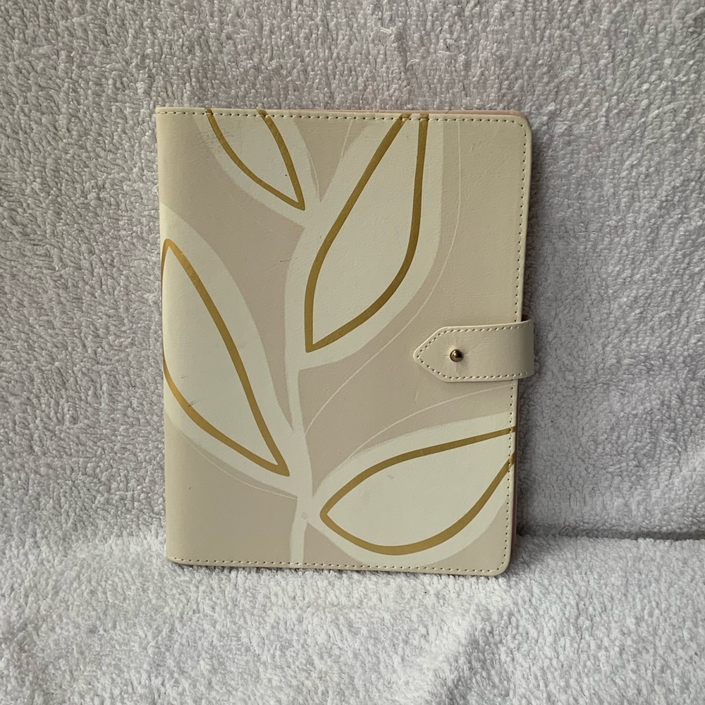 Indigo Cream and Gold Leaf Patterned Notebook Cover